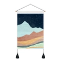 Tapisserie moderne de paysage de montagne avec mât en bois et glands noirs décoratifs - 35x50cm / Paysage Géométrique de Montagne Sous le Ciel Étoilé (Style 3)