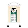 Détail de la tenture murale table de multiplication pingouin avec tige en bois - 35x50cm / Style Pingouin