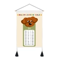 Hanging 5x multiplication table chart for kids with wooden scrolls and black tassel detail - 35x50cm / Dog Style