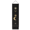 Hanging scroll with golden sun and moon phases on black tapestry with wooden rod and tassels - 32.5x130cm / Sun Astrology (Style 4)