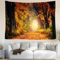 Autumn forest wall tapestry featuring golden maple leaves and a natural path - Golden Autumn Maple Path (Style 11)