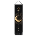 Detail of black sun and moon tapestry with golden celestial motifs and fringe - 32.5x130cm / Moon Phase Evolution (Style 2)