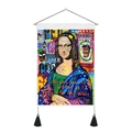 Graffiti style Mona Lisa canvas tapestry with wooden hanging rod and black tassels - 35x50cm / Style 3