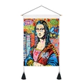Graffiti Mona Lisa canvas tapestry with wooden rod and tassels for wall decoration - 35x50cm / Style 1