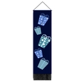 Vertical blue Christmas wall hanging featuring gift box patterns with bottom black tassels - 32.5x130cm / Dark Blue Gift Box Style (款式3)
