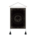Close-up of astrology tapestry with gold zodiac ring, moon print, and black tassels - 35x50cm / Zodiac Circle (Style 2)