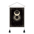 Detail of sun and moon astrology tapestry with black fabric and golden tassels - 35x50cm / Personified Sun and Crescent (Style 5)