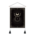 Detail of Nordic tarot tapestry with sun moon stars pattern and black tassels - 35x50cm / Geometric Stars and Moon (Style 6)
