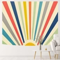 Arazzo bohémien con motivo a raggio di sole retrò appeso su una parete bianca - 95x73cm (Pelle di Pesca) / Raggi di Sole Retro Pop (Stile 3)