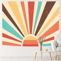 Retro rainbow sunrise tapestry in bohemian style hanging on a modern living room wall - Classic Retro Sunset Burst (Style 6)