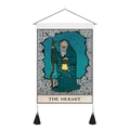 Detail of The Hermit tarot wall tapestry with wooden bar and black hanging tassels - 35x50cm / The Hermit