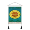 Detailed texture of Wheel of Fortune tarot tapestry with green vines and black tassels - 35x50cm / Wheel of Fortune
