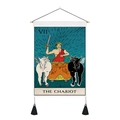 The Chariot tarot tapestry featuring wooden hangers and tassels for room wall decor - 35x50cm / The Chariot