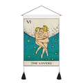 The Lovers Tarot tapestry wall hanging with wooden pole and black tassels decor - 35x50cm / The Lovers