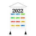Macro shot of 2022 fabric wall calendar with wooden rod and black tassel details - Style 5 / 35x50cm