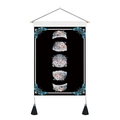 Detail of bohemian moon phase tapestry with floral botanical patterns and black tassels - Style 4 / 35x50cm
