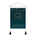 Himmlischer Tarot-Wandteppich mit Sonne Mond und Goldgrafik auf dunkelblauem Stoff - 35x50cm / Goldene Sonne und Mond Linienkunst Stil