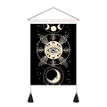 Detail of bohemian moon phase tapestry with all-seeing eye and elegant black tassels - Style 6 / 35x50cm
