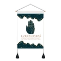 Detail eines Tarot-Wandteppichs mit mystischer Hand, Sternen und schwarzen Quasten - 35x50cm / Chiromantie und Auge der Vorsehung Stil