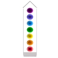 Vertical seven chakra symbols tapestry with purple to red icons for yoga meditation room wall - 32.5x130cm / White Chakra Style