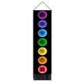 Vertical seven chakra wall tapestry with colorful symbols and black decorative fringe - 32.5x130cm / Black Chakra Style