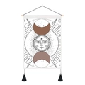 Detail of bohemian moon phase tapestry with wooden rod and black tassel accents - Style 9 / 35x50cm