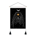 Detail of bohemian tapestry featuring moon phase girl with elegant black tassels - Style 13 / 35x50cm