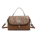 Classic brown messenger bag with vintage textured flap and metallic twist-lock closure - Coffee