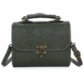 Retro dark green square crossbody bag with embossed floral texture and brass metal buckle - Green