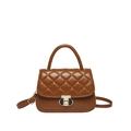 Elegante bruine gewatteerde crossbodytas met gouden details en handvat voor dames - Bruin