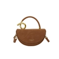 Braune Leder-Halbmondtasche mit goldenem gedrehtem Metallgriff und Schultergurt - Braun