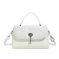 White retro messenger bag with vertical texture flap and silver metal twist lock - White