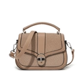 Fashionable khaki patchwork woven handbag with metal twist lock and adjustable shoulder strap - Light Khaki