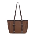 Borsa tote marrone motivo litchi con anello in argento e doppi spallacci lunghi - Caffè (Grana Litchi 6713)