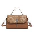 Caramel brown messenger bag with gold shimmer flap and silver twist lock detail - Brown