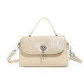 Creamy white messenger bag with textured silver flap and metallic lock closure - Khaki