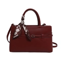 Dark red lychee pattern tote bag with vintage silk scarf handle and silver hardware - Burgundy