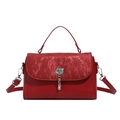 Retro red messenger bag with vertical striped flap and silver hardware lock detail - Red