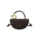 Dunkelbraune matte Satteltasche aus Leder mit goldenem Knotengriff und Schultergurt - Kaffeebraun