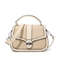 Beige woven crossbody bag with cream leather trim and silver metal twist lock closure - Off White