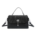 Classic black leather messenger bag with silver twist lock and textured flap detail - Black