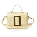 Cream square handbag with large gold buckle and detachable strap for women - White