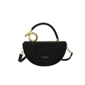 Matte black half-moon handbag with unique gold twisted ring handle and shoulder strap - Black