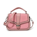 Pink patchwork small square handbag with red woven fabric and silver twist lock - Pink