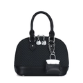 Black patchwork shell bag with quilted texture, leather trim and mini pouch charm - Black