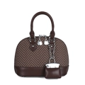 Brown patchwork shell handbag with herringbone weave and matching mini charm - Brown