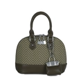 Deep olive green shell-shaped tote bag with textured patchwork and mini charm - Green