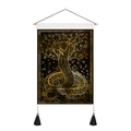 Arazzo Albero della Vita e serpente nero e oro con rullo in legno e nappe nere - 35x50cm / Cobra Dorata e Albero della Vita (Stile 2)