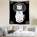 Detail of bohemian black and white cat tapestry hanging over a modern white sofa - 95x73cm (Peach Skin) / Mystical Crown Cat (Style 1)