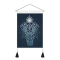 Bohemian elephant tapestry with mandala pattern and black tassels on cotton linen fabric - Mandala Elephant Style (Style 2) / 35x50cm